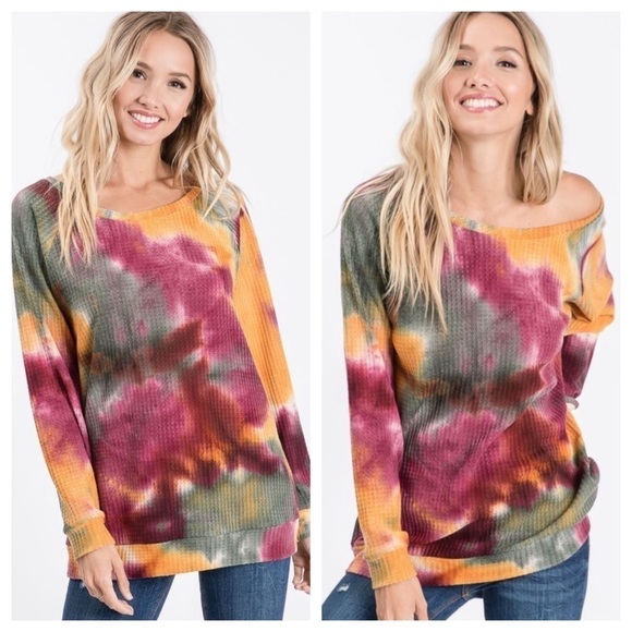 Tie Dye Super Soft Waffle Knit Pullover Top - Picture 1 of 5